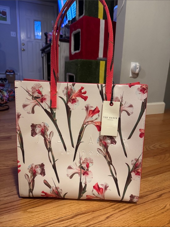 Ted Baker Handbags - Ted Baker Pink Floral Tote with Coral Handles